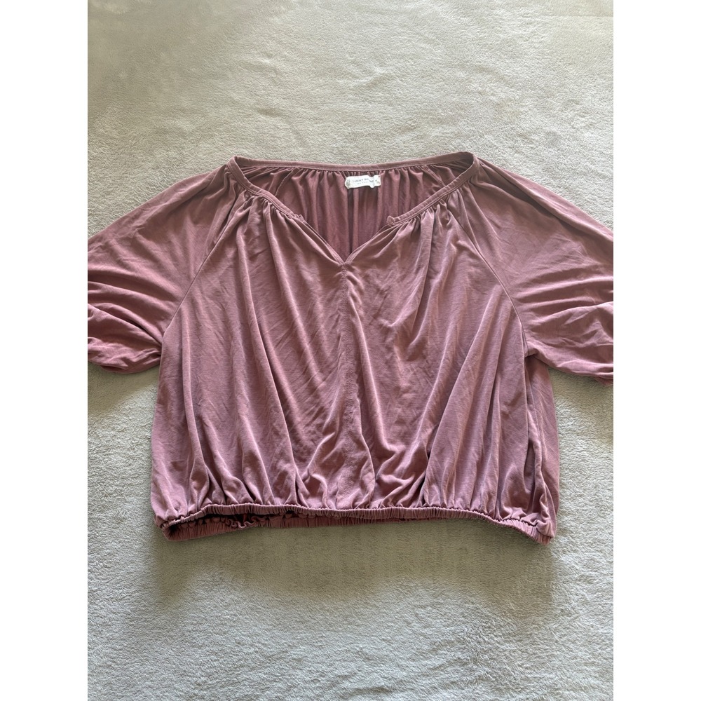 Lucky Brand Los Angeles Womens Top XL Blouse V Neck Elastic‎ Hem Casual